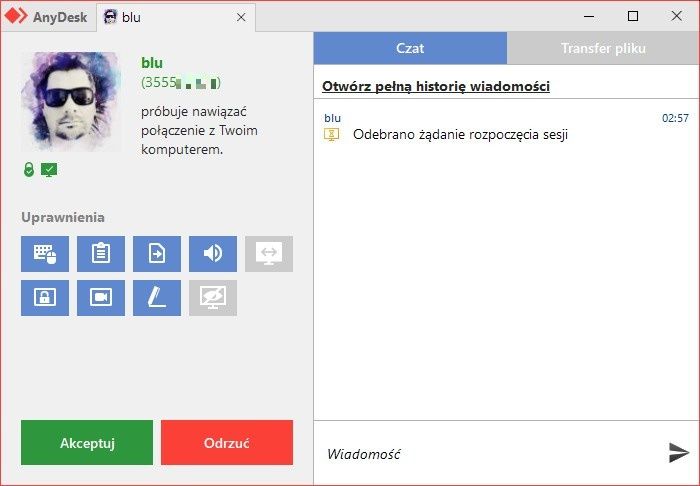 AnyDesk prośba o połączenie
