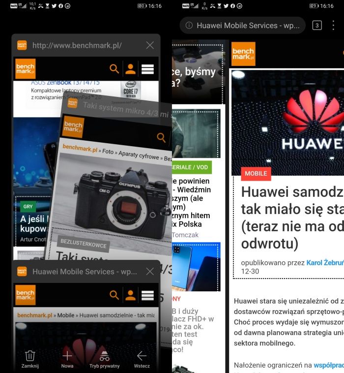 Huawei Przeglądarka gesty