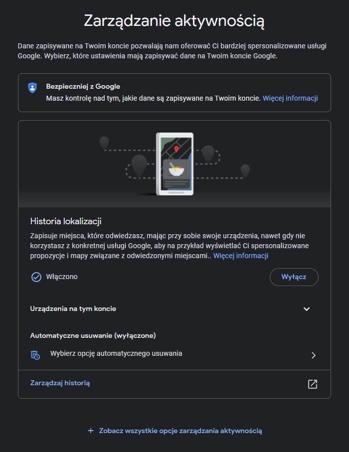 zarządzanie aktywnością Google