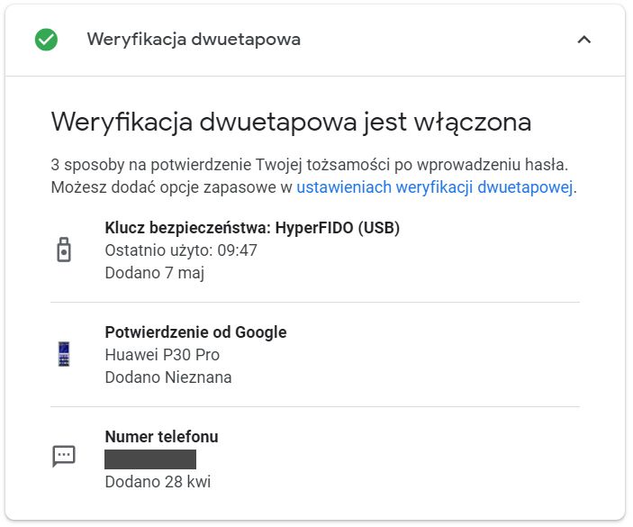 Weryfikacja dwuetapowa w Google