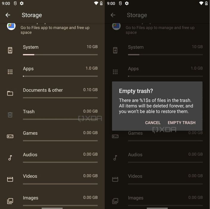 Android 12 kosz