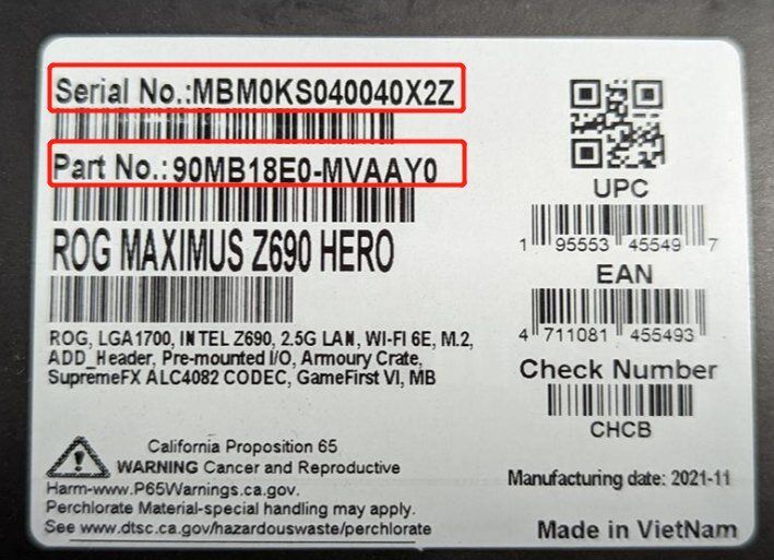 ASUS ROG Maximus Z690 Hero - oznaczenie płyty głównej
