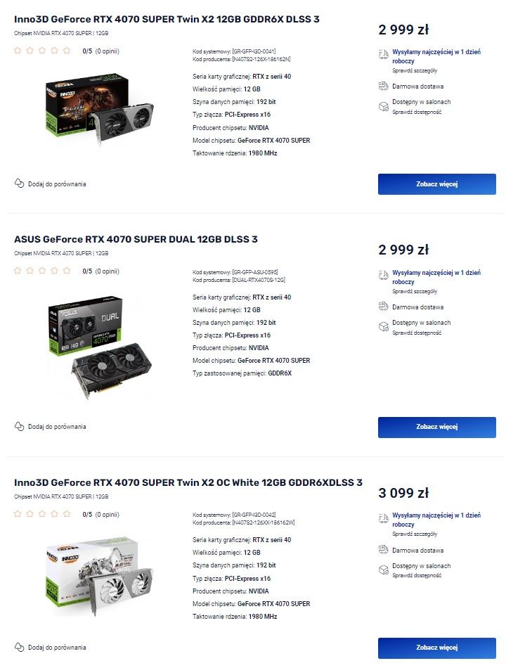 GeForce RTX 4070 SUPER - ceny w sklepach