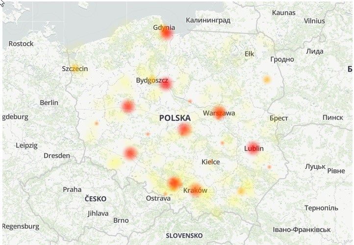 mapa awarii Facebooka