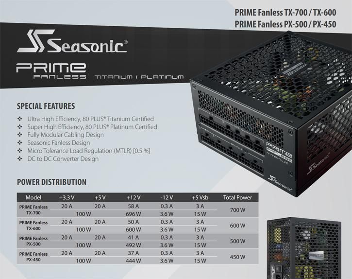 SeaSonic Prime Fanless - specyfikacja