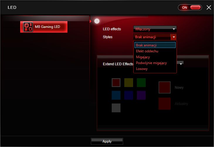 MSI Gaming APP - podświetlenie LED