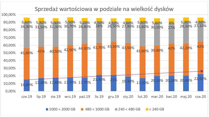 Udział dysków SSD - pojemność
