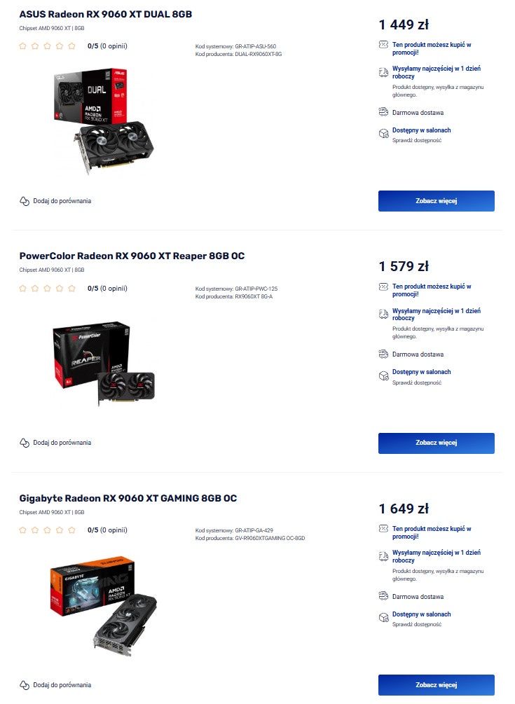 Radeon RX 9060 XT - ceny w sklepach