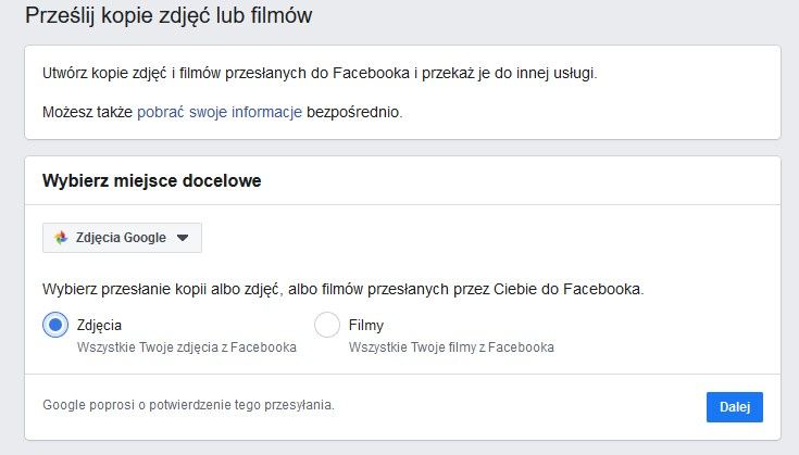 Prześlij kopie zdjęć lub filmów z Facebooka