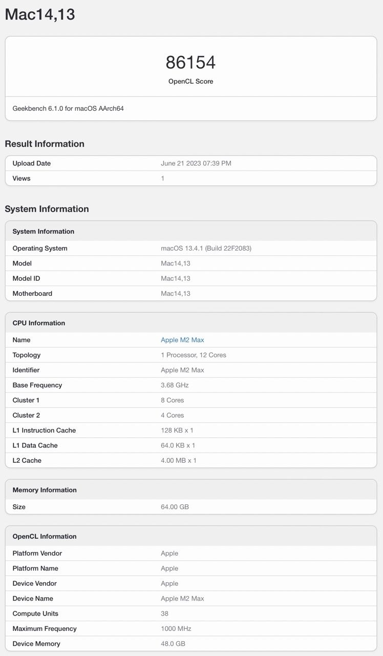 Mac studio geekbench 6 gpu opencl