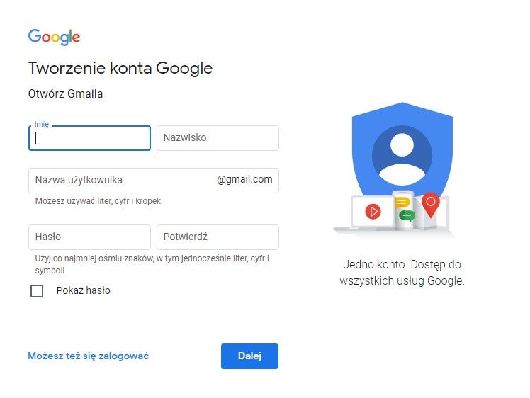 Rejestracja Konta Google