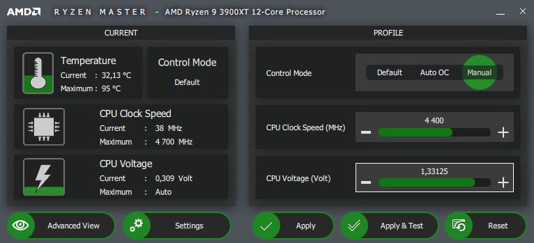 AMD Ryzen Master - prosty widok
