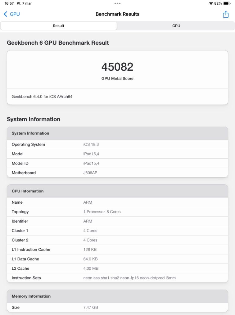 iPad Air M3 - Geekbench 6 GPU