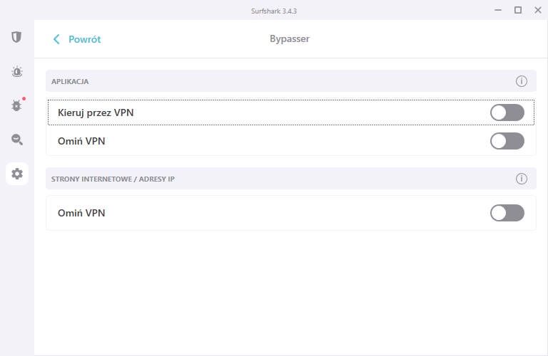 Surfshark VPN - ustawienia białej listy