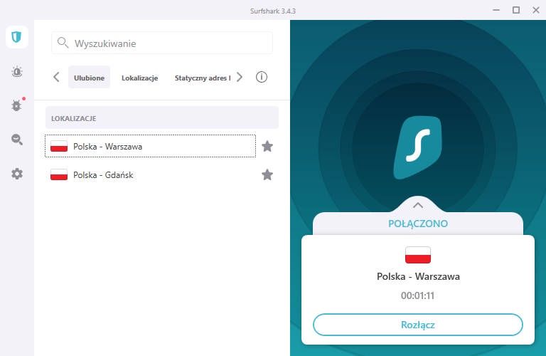 Surfshark VPN - głowne menu Windows