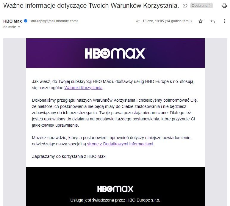 HBO Max e-mail
