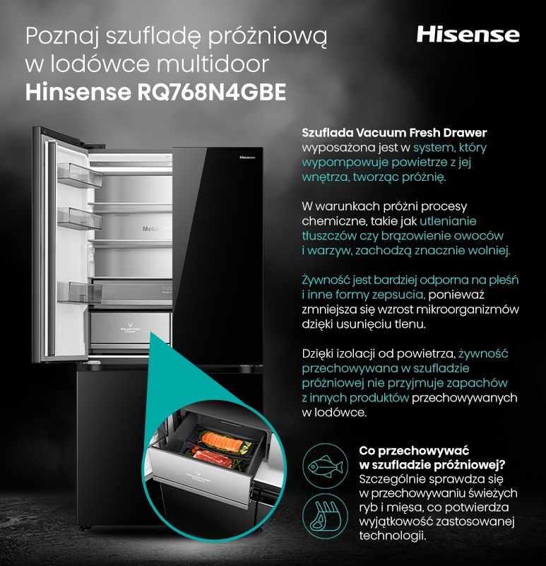 Lodówka multidoor z szufladą próżniową Hisense