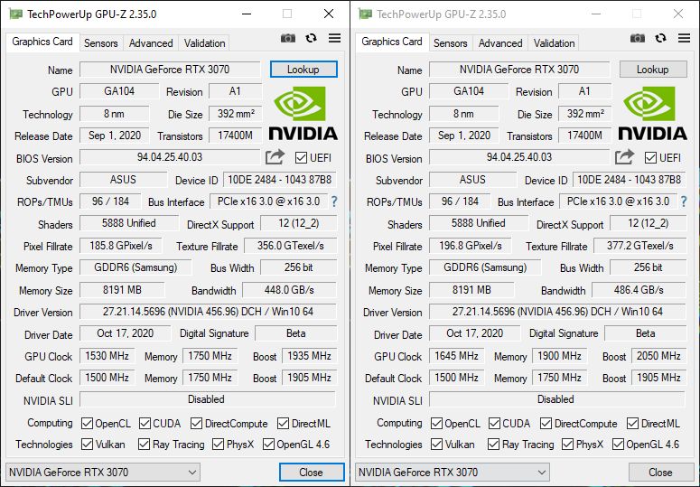 ASUS ROG STRIX GeForce RTX 3070 OC - GPU-Z