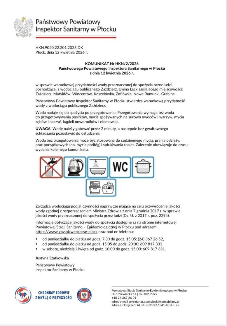 Komunikat Państwowego Powiatowego Inspektora Sanitarnego w Płock