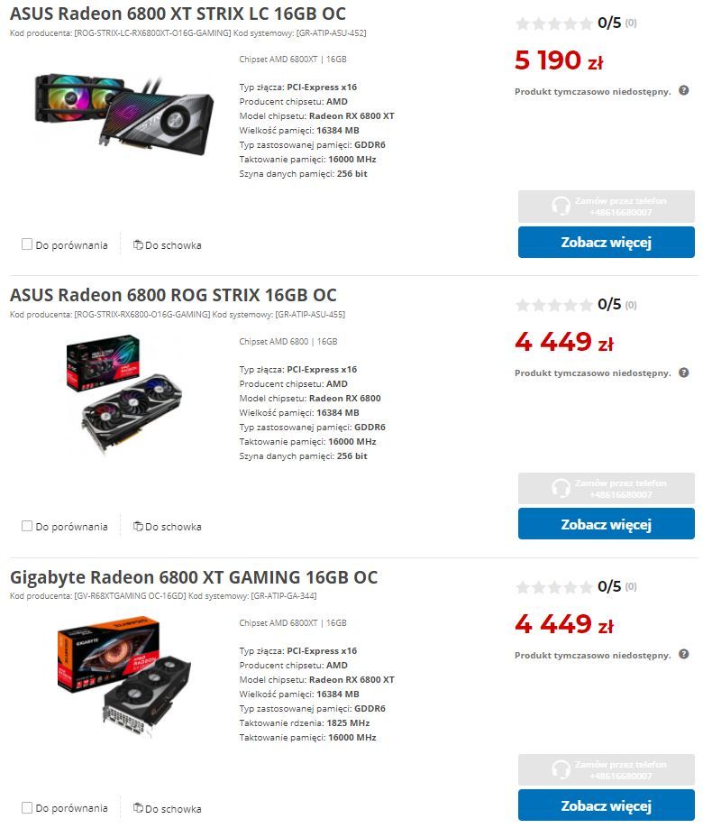 Radeon RX 6800 i RX 6800 XT - dostępność kart graficznych