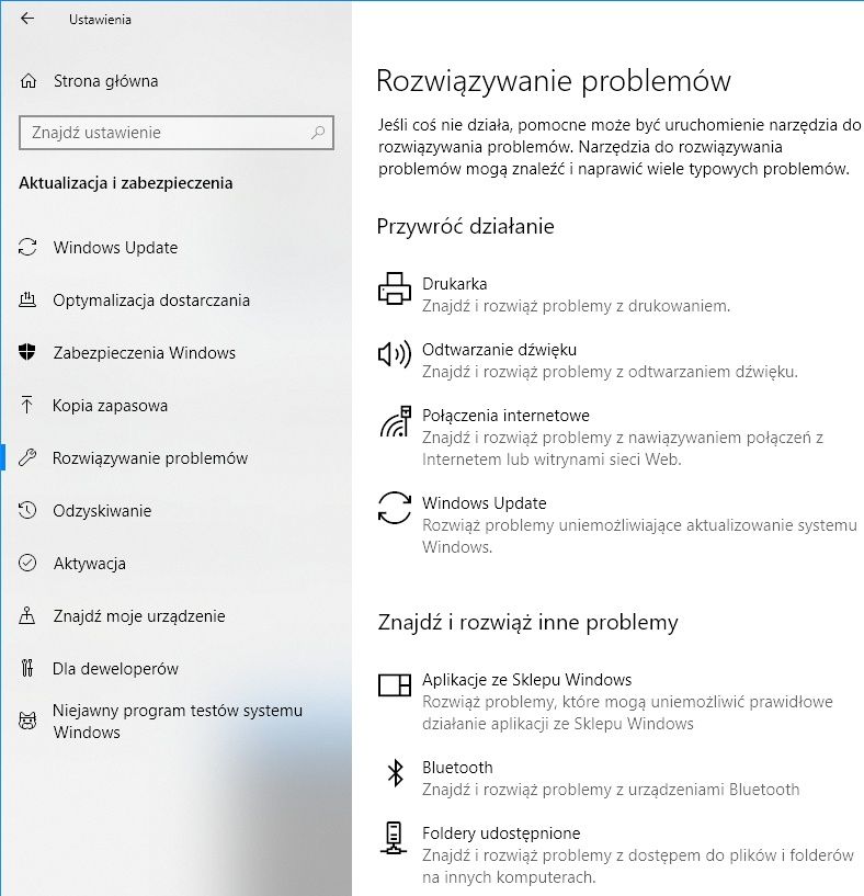 Windows 10 rozwiąż problemy
