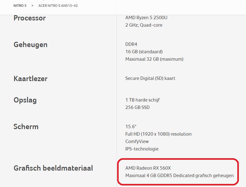 Acer Nitro 5 - AMD Radeon RX 560X