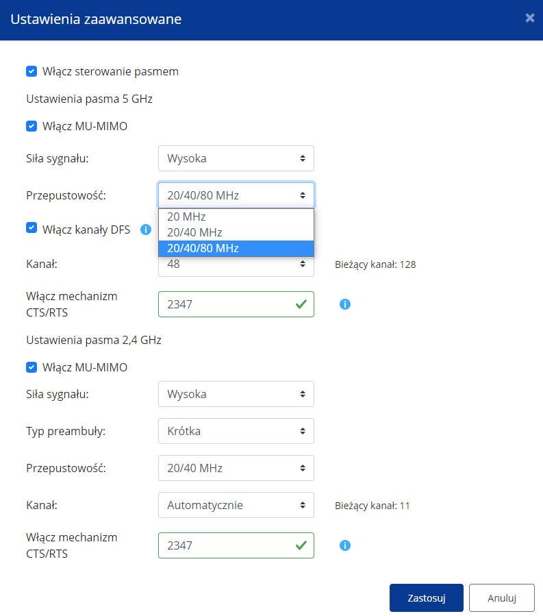 QNAP QHora-301W -  panel konfiguracyjny - zaawansowane ustawienia wi-fi