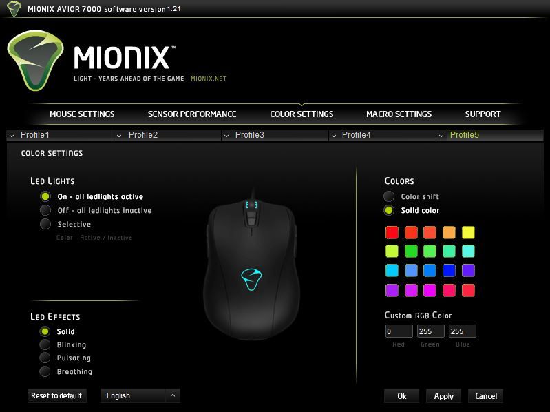Mionix AVIOR 7000 zarządzanie podświetleniem