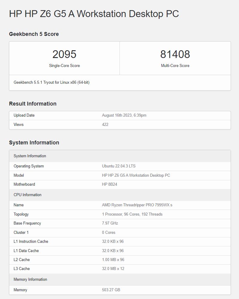 AMD Ryzen Threadripper Pro 7995WX - wydajność w benchmarku Geekbench 5
