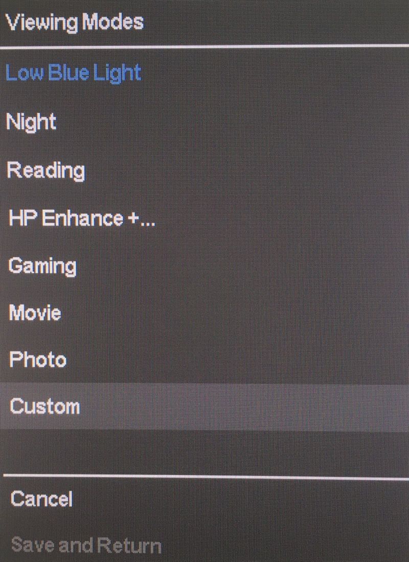 HP X27i - menu szybkiego wyboru OSD