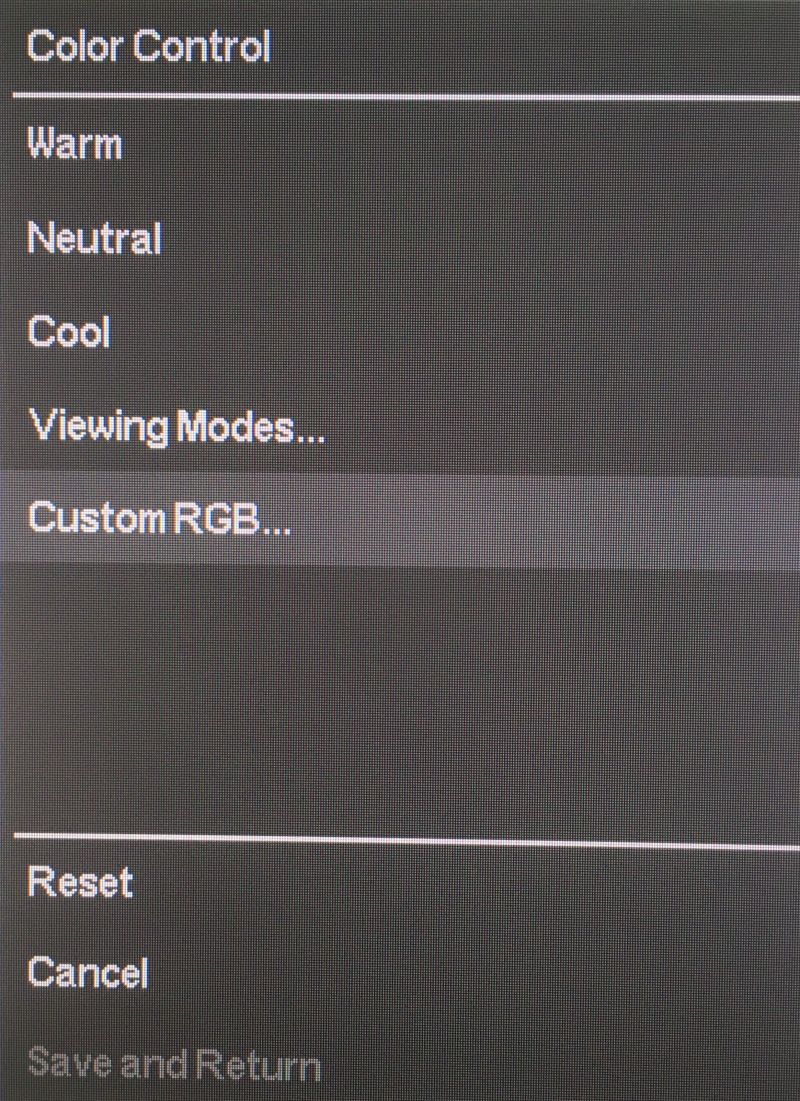 HP X27i - menu szybkiego wyboru OSD