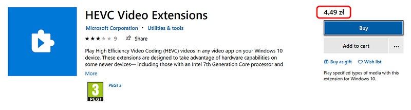 Microsoft Store - kodek HEVC