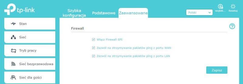 TP-Link Archer AX50 - Ustawienia Firewall