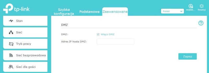 TP-Link Archer AX50 - Ustawienia DMZ