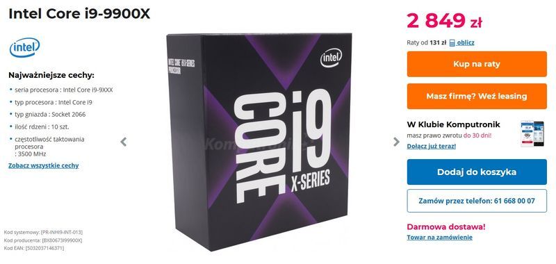 Intel Core i9-9900X w Komputronik