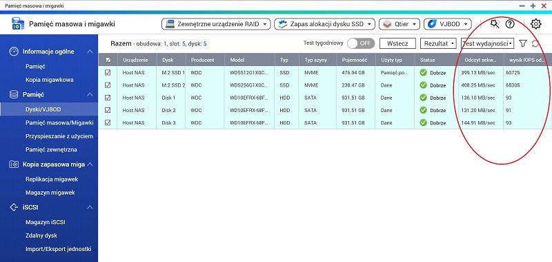 QNAP TS-351 Wbudowany test wydajności