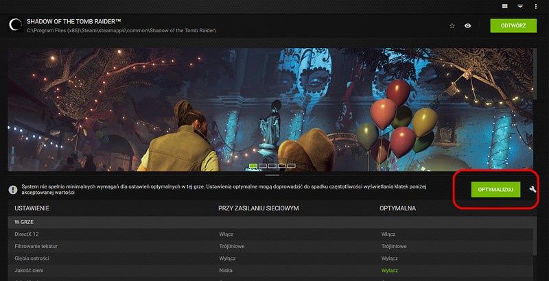 GeForce Experience - optymalizacja ustawień gry po jednym klliknięciu