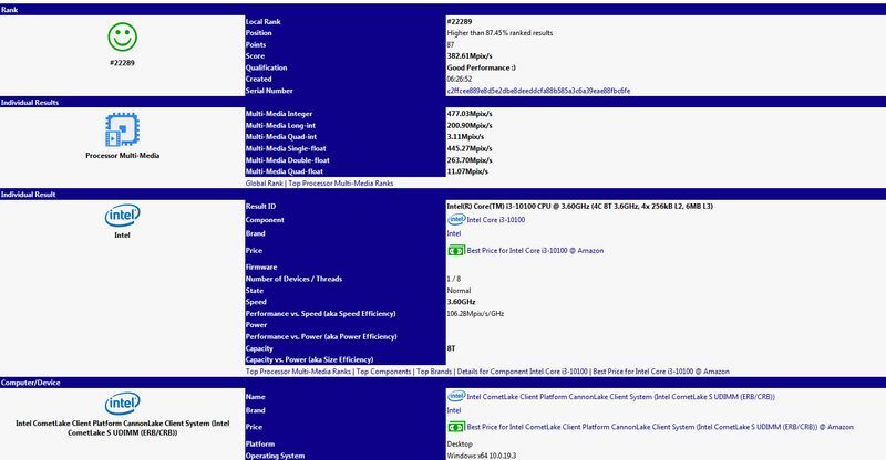 Intel Core i3-10100 - SiSoftware