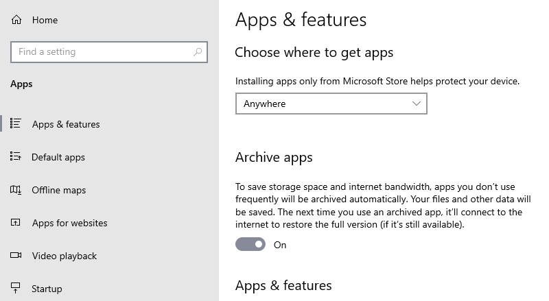 Windows 10 Archive apps