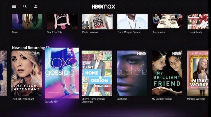 HBO Max screen katalog