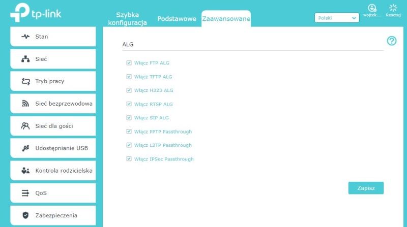 TP-Link Archer AX50 - Ustawienia ALG