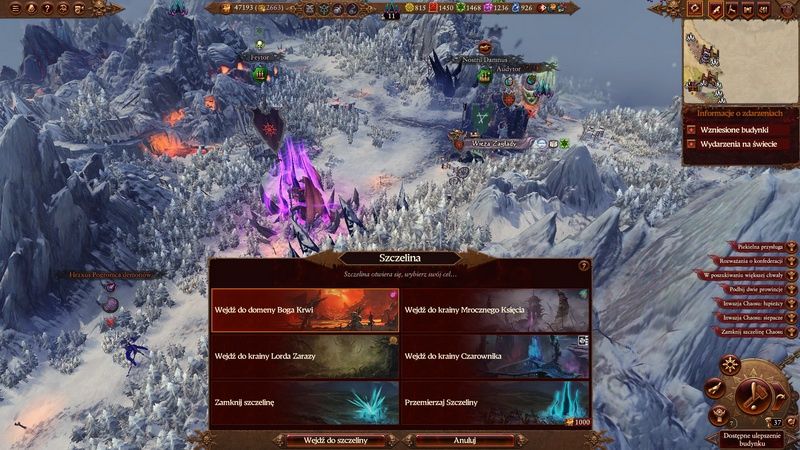 Total War: Warhammer III - opcje na ekranie mapy