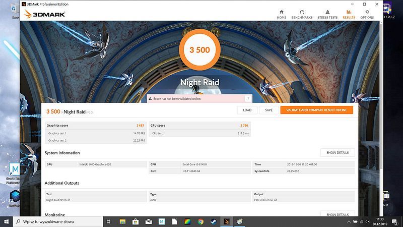 Lenovo Ideapad S145-14IWL (81MU009TPB) - test 3DMark Nigt Raid z 4 GB RAM