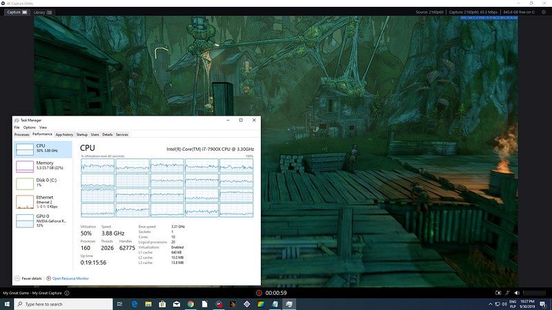 Elgato 4K60 Pro - obciążenie CPU przy programowym enkoderze