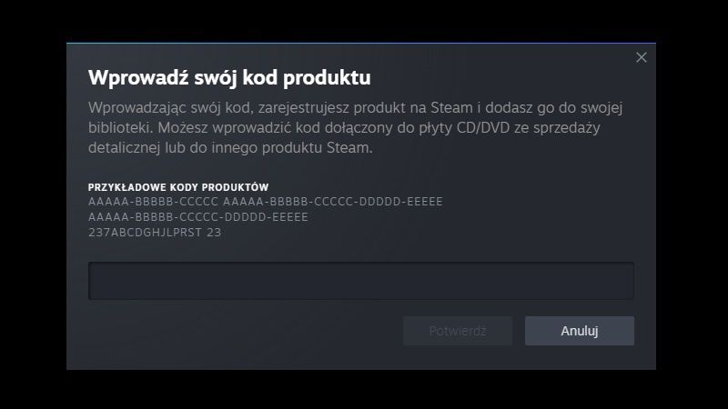 Klucz steam - wprowadź swój klucz