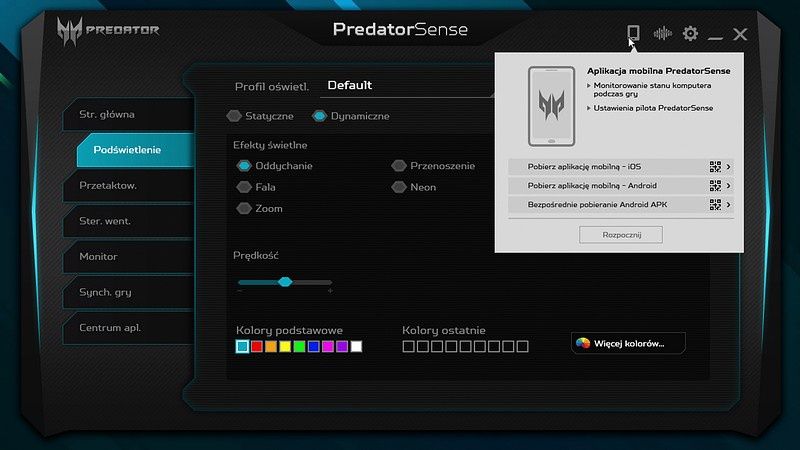 Acer Predator Triton 300 - oprogramowanie Predator Sense