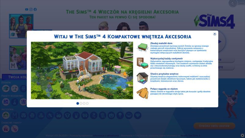 The Sims 4: Kompaktowe wnętrza - ekran startowy