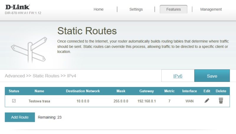 D-Link DIR-878/MT - Konfiguracja statycznego routingu