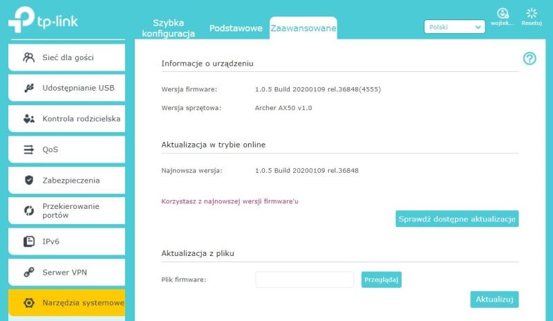 TP-Link Archer AX50 - Aktualizacja Firmware