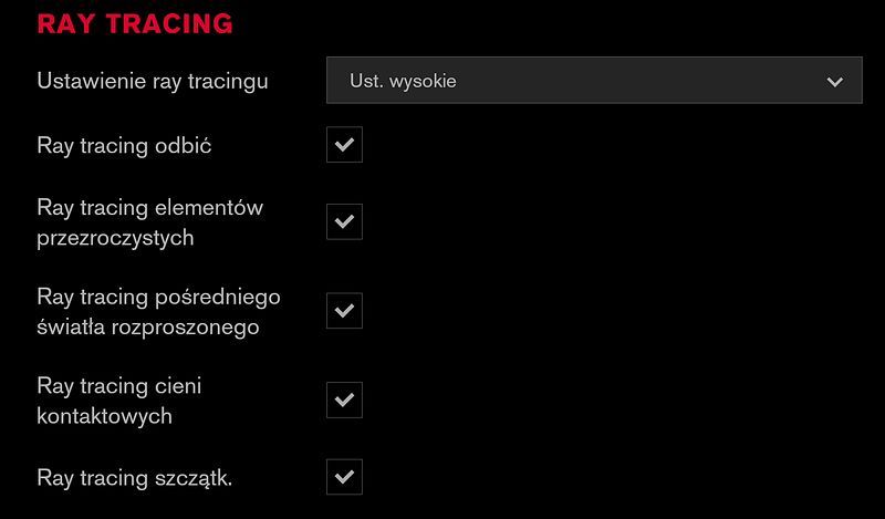 Control - ustawienia ray-tracingu